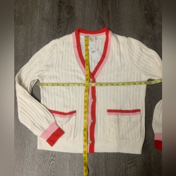 LOFT White Cardigan with Pink and Red Trim Swiftie Style Women’s Size Large NWT - Picture 12 of 12